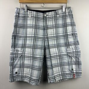Tommy Bahama Relax Shorts Island Prep Plaid Gray Green White Sz 32 Golf Beach